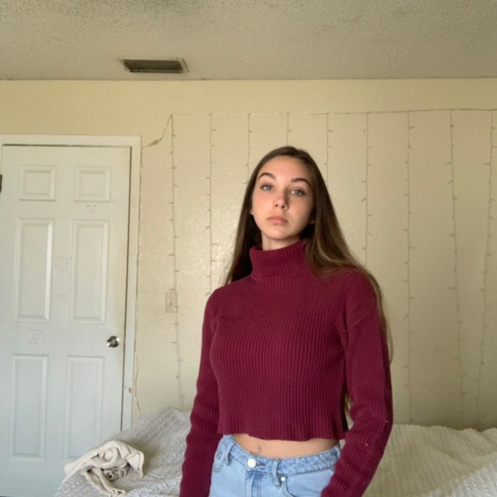 Vintage Burgundy Cropped Turtleneck